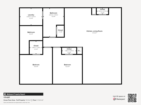 Floor plan for 2 beds, 2 baths, 1153 sqft